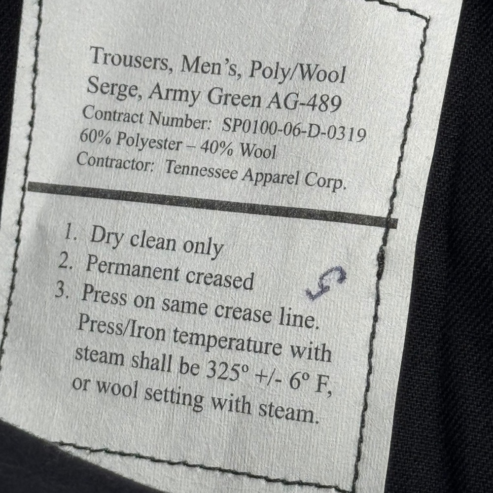 DSCP by‎ Tennessee Apparel Men's Army Green Poly Wool Serge Trousers Size 37S - Picture 5 of 11